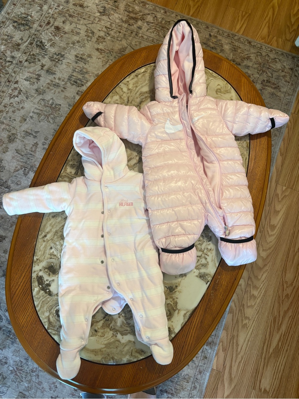 Tommy Hilfiger Baby Pink Quilted Snowsuit & Striped Sleep Sack Set